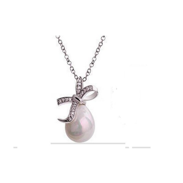 Perle mit Schleife Anhnger inkl. Kette rhodiniert im Schmuck Etui