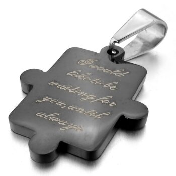 Partnerketten Puzzle Gedicht silber schwarz 316 L Edelstahl inkl. Ketten im Etui GRAVUR OPTION