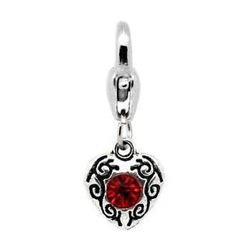 Dangle Bead Herz mit Strass  Tibet Silber - freie Farbwahl -