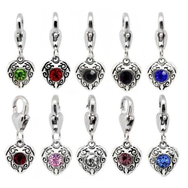 Dangle Bead Herz mit Strass  Tibet Silber - freie Farbwahl - schwarz