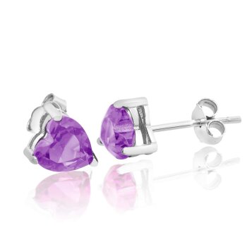 1 Pair of Ear Plugs Heart Amethyst 925 silver