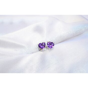 1 Pair of Ear Plugs Heart Amethyst 925 silver