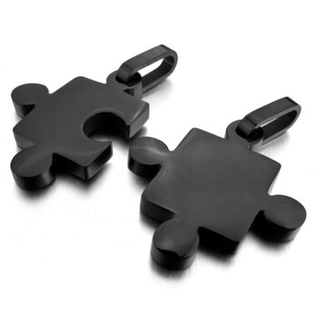 Partnerketten Puzzle  schwarz  Edelstahl inkl. Ketten im Etui GRAVUR OPTION