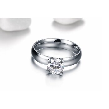 Zirkonia Solitaire Damenring Edelstahl  im Etui mit...