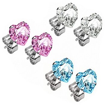 1 Paar Ohr Stecker  Herz  rosa  925  Silber  im Organza...