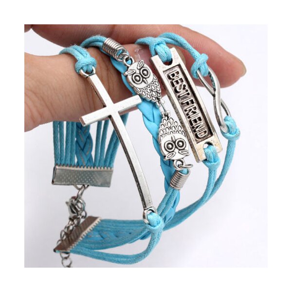 Armband Euly mit Kreuz hellblau / trkis