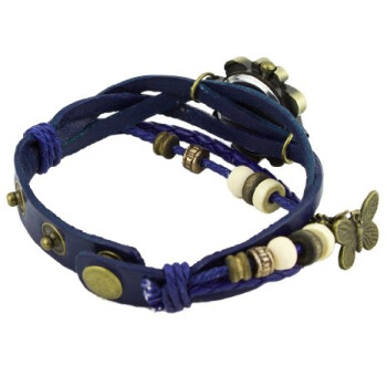 Leder Armbanduhr Schmetterling VINTAGE blau   im Organza Beutel