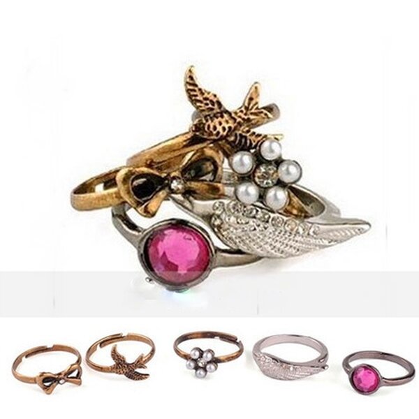 vintage  Ring Set  5 teilig pink