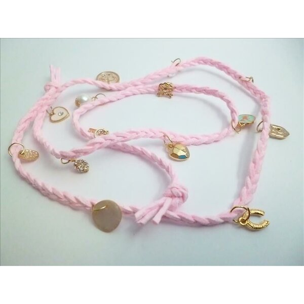 Bettel Armband geflochtenes Leder rosa / pink