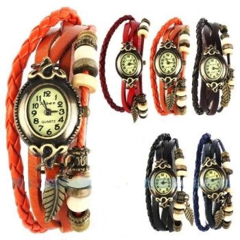 Leder Armbanduhr  VINTAGE  dunkel braun  im Organza Beutel