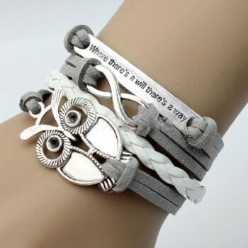 Armband Eulchen & Infinity grau weiß