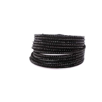 Wickel Lederarmband Strass schwarz  im Organza Beutel