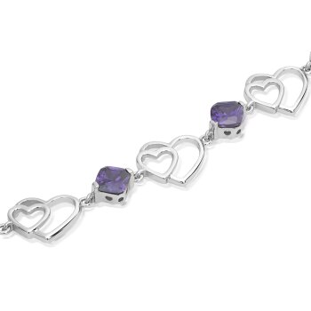 Silberarmband Herz lila Amethyst 925 Silber