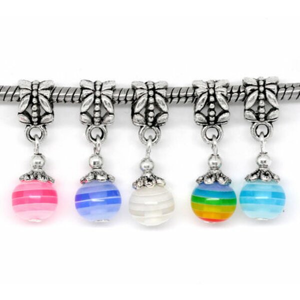 Dangle Bead Streifen  Perle Tibet Silber - freie Farbwahl  Multicolor bunt