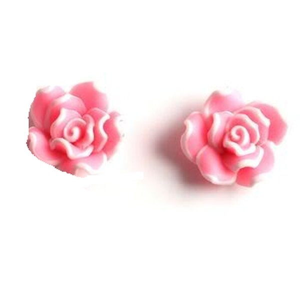 1 Paar Blten Ohrstecker ROSE XL rosa  wei  im  Organza Beutel