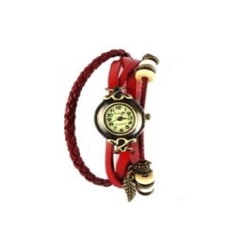 Leder Armbanduhr  VINTAGE  rot  im Organza Beutel
