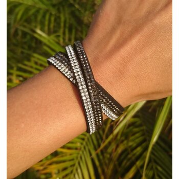 Wickel Lederarmband Strass BLACK & WHITE