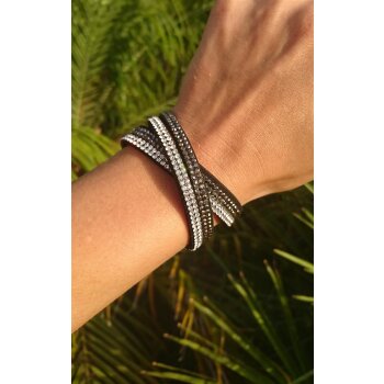 Wickel Lederarmband Strass BLACK & WHITE