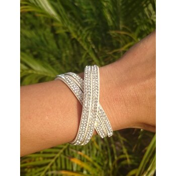 Wickel Lederarmband Strass WHITE