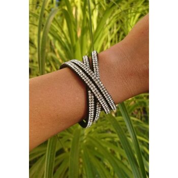 Wickel Lederarmband Strass GLAM BLACK & WHITE