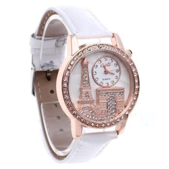 Damen Armbanduhr 3D Paris mit Strass  Rosegold weiß