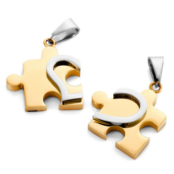 Partnerketten Puzzle mit Herz GOLD  Edelstahl inkl....