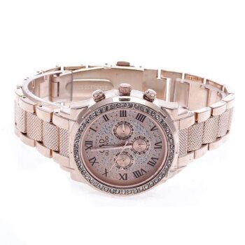 Damen Edelstahl Armbanduhr  Rosegold Strass GLAM QUEEN