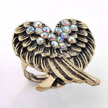 Engelsflügel Ring antik gold mit Strass im...