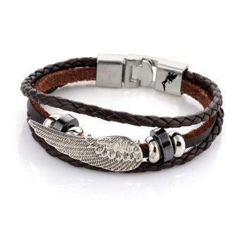 Armband  Engelsflügel ECHT Leder dunkel braun  im Organza Beutel 18 cm Länge