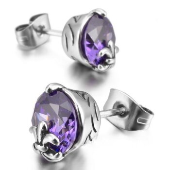 1 Paar Ohrstecker / Plug Fleur des Lis mit Amethyst...