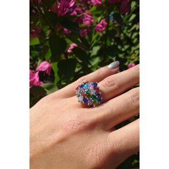 Ring HIPPIE GLAM multicolour mit Weißgold vergoldet im Etui