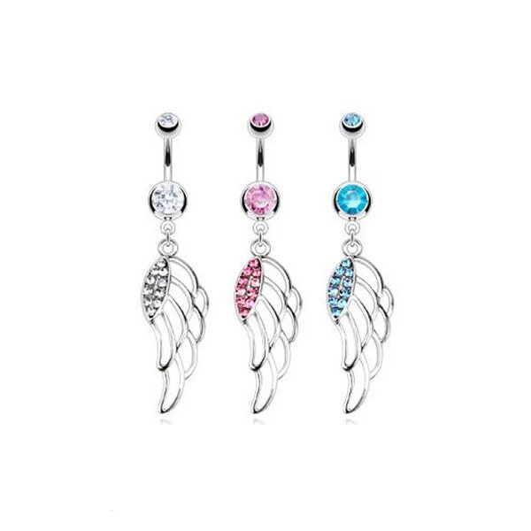 Bauchnabel Piercing Engelsflgel mit Strass  316 L  Chirurgen Stahl - Farbwahl aqua