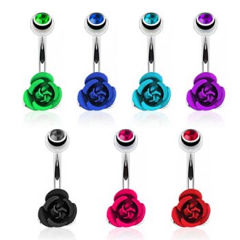 Bauchnabel Piercing Rosen Blüte mit Zirkonia violett 316 L Edelstahl