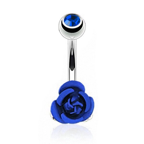 Bauchnabel Piercing Rosen Blte mit Zirkonia Royal blau 316 L Edelstahl