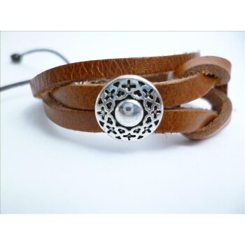 vintage Armband geflochtenes Leder Caramel im weißen Organza Beutel