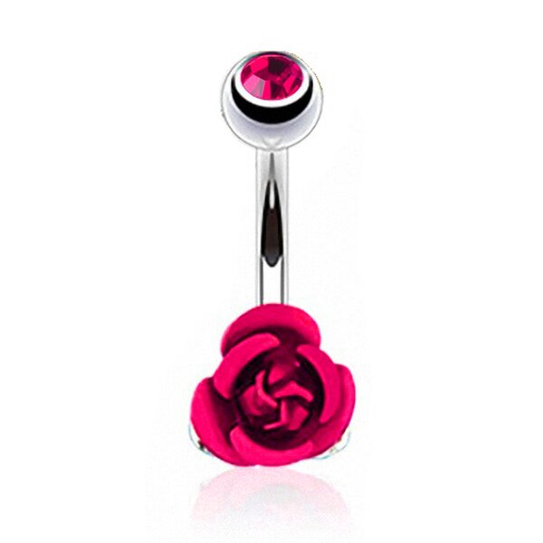 Bauchnabel Piercing Rosen Blte mit Zirkonia magenda pink  316 L Edelstahl