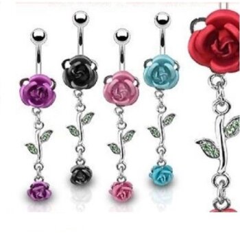 Bauchnabel Piercing Rosen Blüten  mit Strass  316 L  Chirurgen Stahl Farbwahl