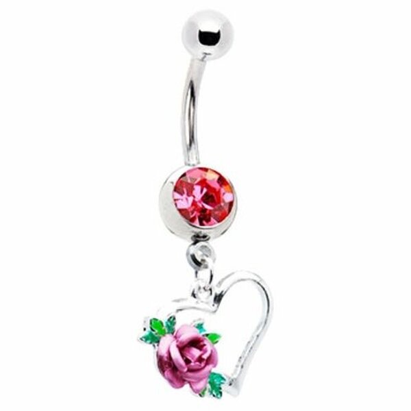 Bauchnabel Piercing Rosen Blte mit Herz  316 L  Chirurgen Stahl Farbwahl violett