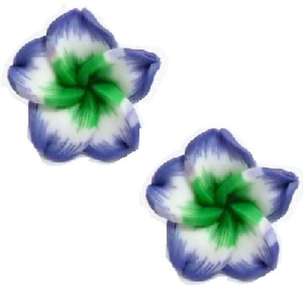 1 Paar FIMO Blten Ohrstecker  lila wei grn  im weien Organza Beutel