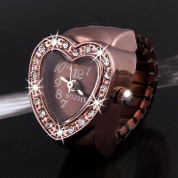 UHREN Ring Herz mit Strass Rosegold Edelstahl im Etui