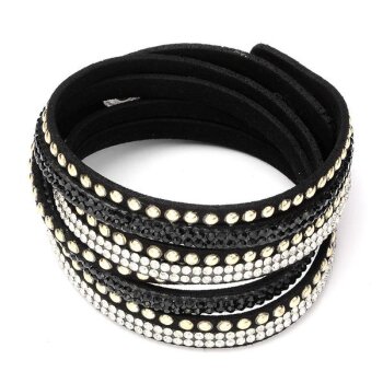 Wickel Lederarmband Glam Strass & Nieten weiß...