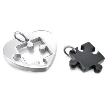 Partnerketten Puzzle schwarz mit Herz silber Edelstahl...