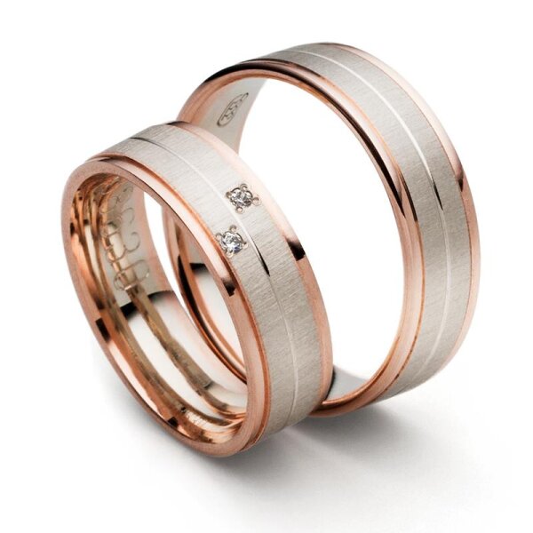 SET Eheringe / Trauringe "Rosè Love" 6 mm weißgold/ rosegold im Etui mit Gravur