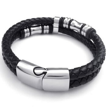 ECHT Lederarmband schwarz Unisex Edelstahl  im Organza...