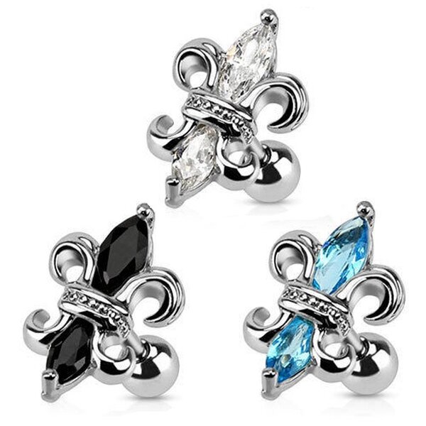 1 Stck Helix Tragus  Ohrpiercing Fleur de Lis  mit Strass  316 L  Chirurgen Stahl - Farbwahl