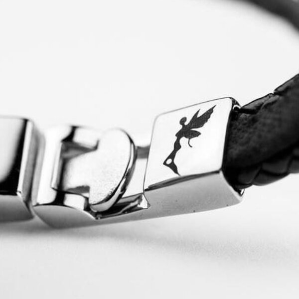 Armband  Edelstahl Engelsflgel Echt Leder schwarz  im Organza Beutel 22 cm Lnge