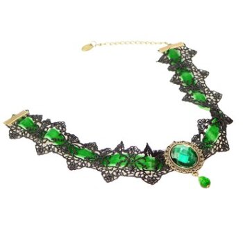 Gothic Barock Choker Collier  aus Spitze mit Samtband grün