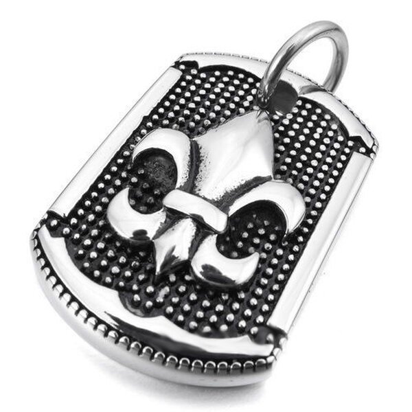 Anhnger Dog Tag Fleur de Lis  316L  Edelstahl inkl. Kette  im Etui GRAVUR OPTION