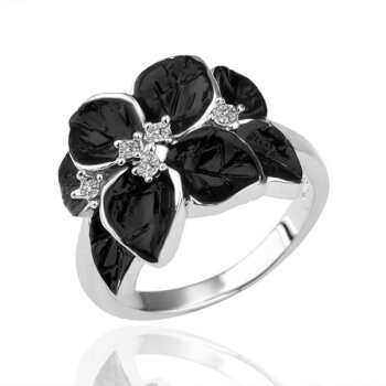 Ring Black Flower Zirkonias schwarz vergoldet im Etui Gr. 52 - Durchmesser 16,5 mm