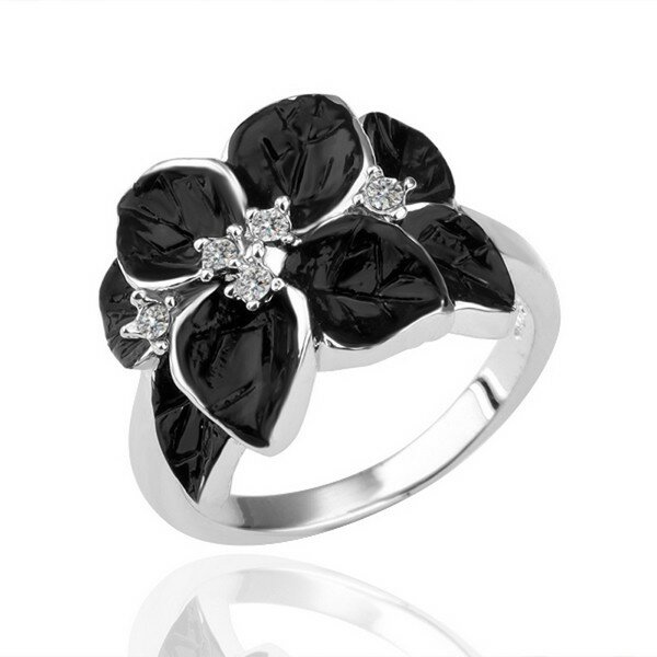 Ring Black Flower Zirkonias schwarz vergoldet im Etui Gr. 54 - Durchmesser 17,2 mm